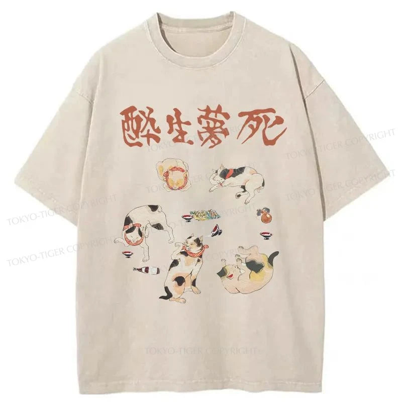 Tokyo-Tiger Drunken Cats Washed T-Shirt