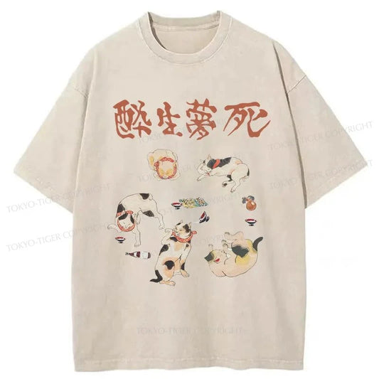 Tokyo-Tiger Drunken Cats Washed T-Shirt