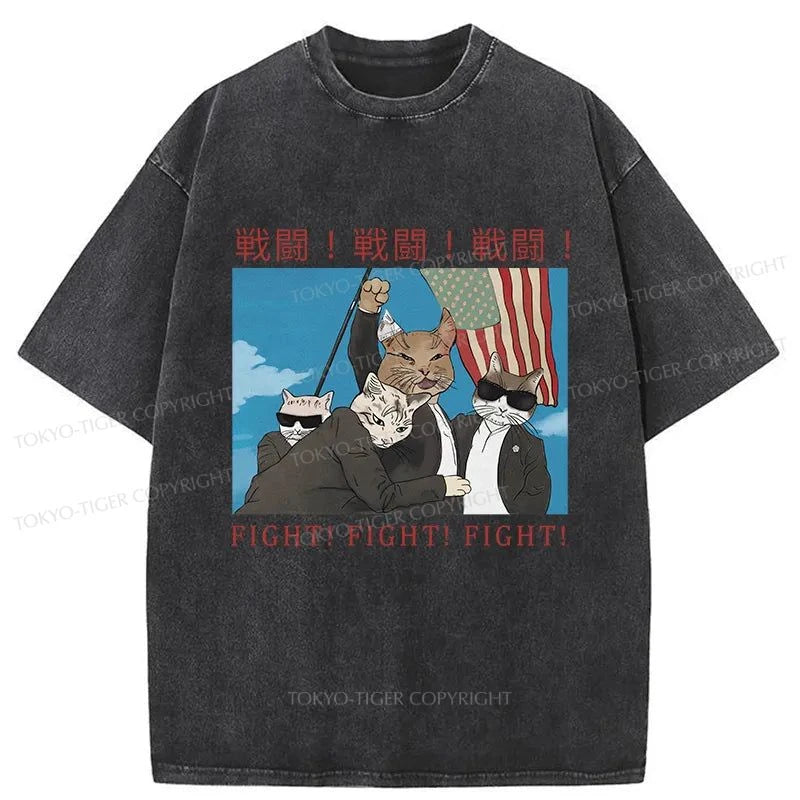 Tokyo-Tiger Fight Cat Japanese Washed T-Shirt