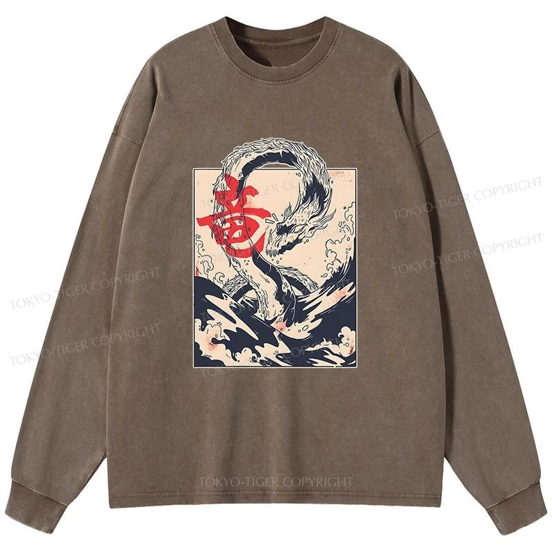 Tokyo-Tiger Sea Dragon Japanese Washed Long Sleeve T-Shirt