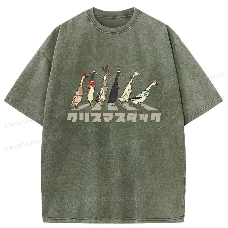 Tokyo-Tiger Funny Christmas Ducks Washed T-Shirt