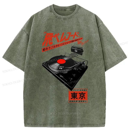 Tokyo-Tiger Japan Record Music Art Washed T-Shirt