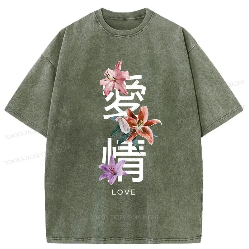 Tokyo-Tiger Japanese Love Kanji Washed T-Shirt