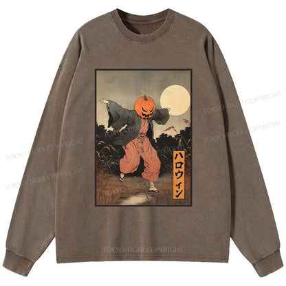 Tokyo-Tiger Japanese Pumpkin Monster Washed Long Sleeve T-Shirt