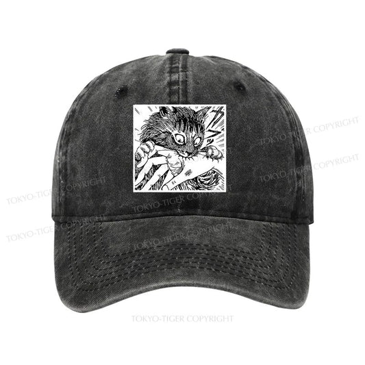 Tokyo-Tiger Creepy Cat Anime Horror Anteater Washed Cap