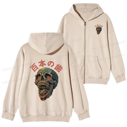 Tokyo-Tiger Terrifying And Disgusting Skull Washed Zip Hoodie