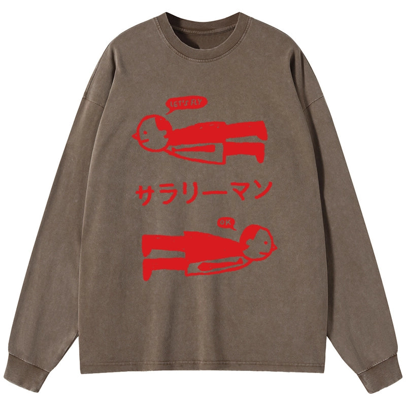 Tokyo-Tiger Let's Fly Office Worker Washed Long Sleeve T-Shirt