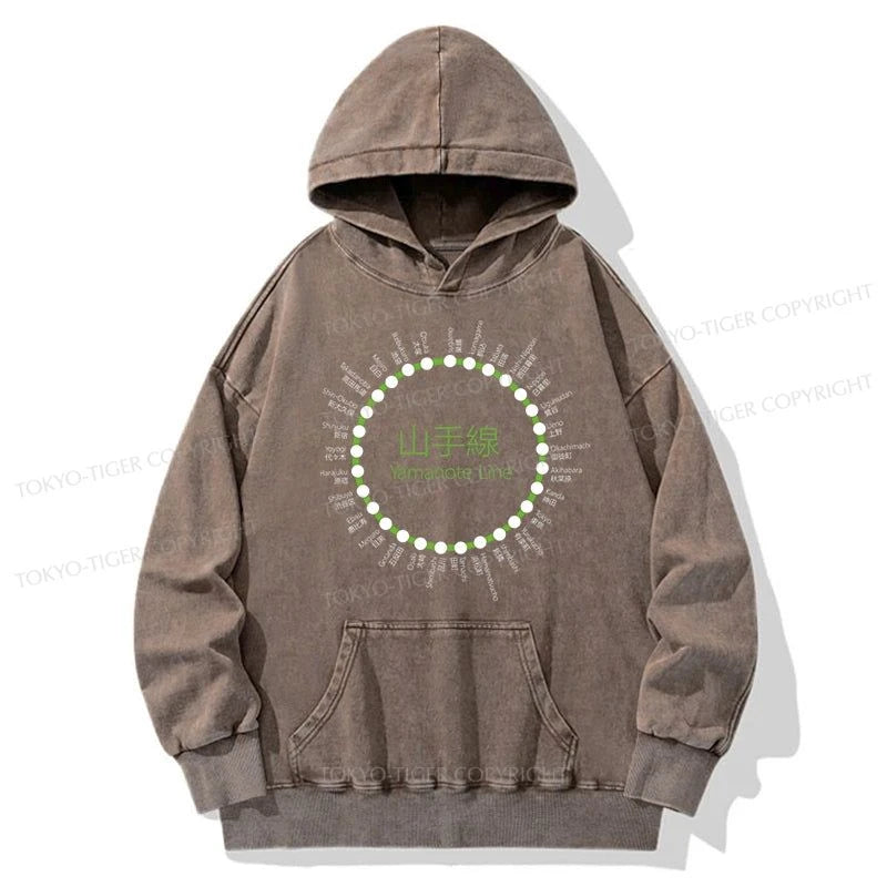 Tokyo-Tiger Yamanote Line Stations Circle Washed Hoodie