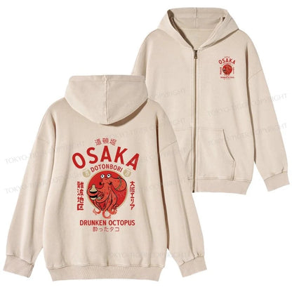 Tokyo-Tiger Drunken Octopus Japan Washed Zip Hoodie