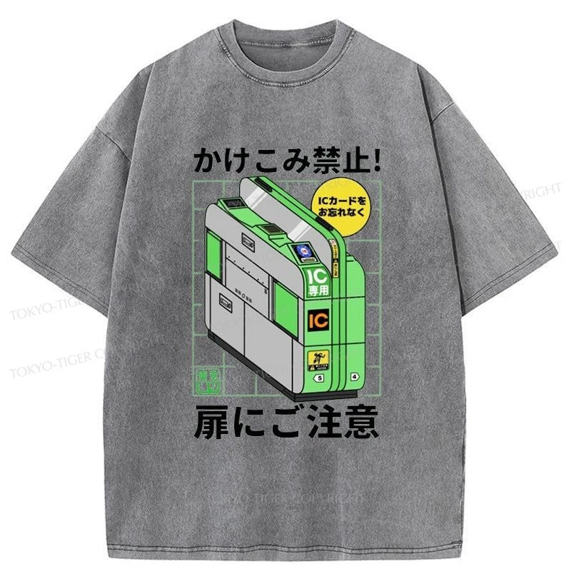 Tokyo-Tiger Train Gate Manga Washed T-Shirt