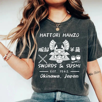 Tokyo-Tiger Hattori Hanzo Swords & Sushi Japan Washed T-Shirt