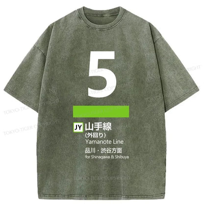 Tokyo-Tiger Yamanote Line 5 Japanese Washed T-Shirt