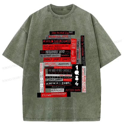 Tokyo-Tiger Murakami Book Stack Fanatic Washed T-Shirt