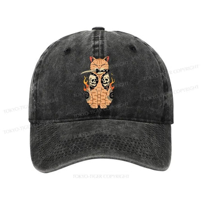 Tokyo-Tiger Catana Cat Skull Tattooed Samurai Washed Cap