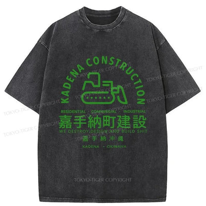 Tokyo-Tiger Kadena Okinawa Construction Japanese Washed T-Shirt