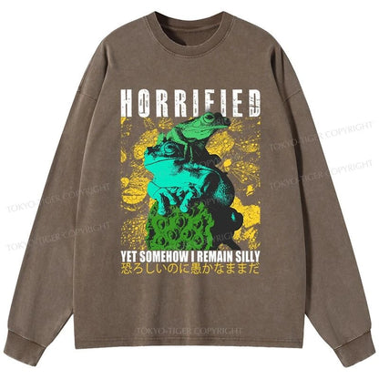 Tokyo-Tiger Horrified Two Frogs Funny Washed Long Sleeve T-Shirt