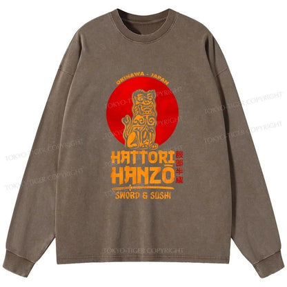 Tokyo-Tiger Hattori Hanzo Katana Washed Long Sleeve T-Shirt