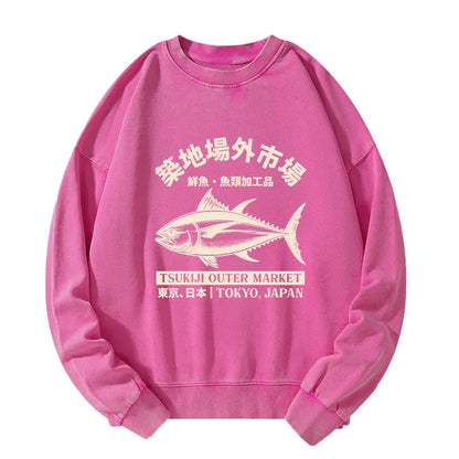 Tokyo-Tiger Japan Tsukiji Fish Market Washed Sweatshirt