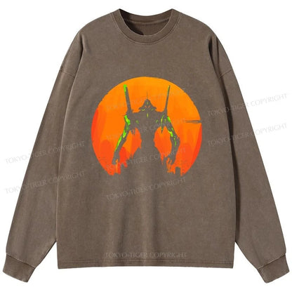 Tokyo-Tiger Robot Warrior Vintage Washed Long Sleeve T-Shirt