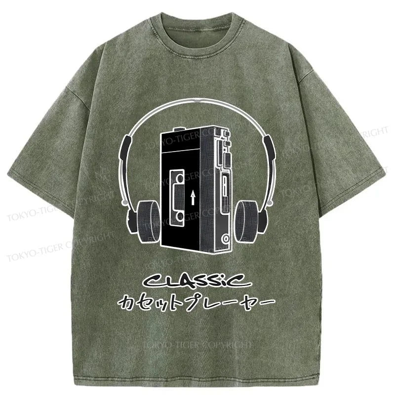 Tokyo-Tiger Cassette Player Sony Walkman Washed T-Shirt