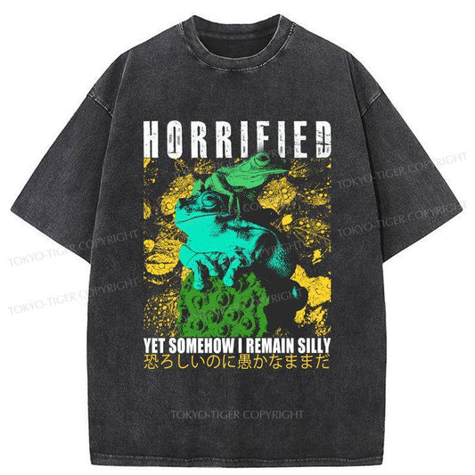 Tokyo-Tiger Horrified Two Frogs Funny Washed T-Shirt