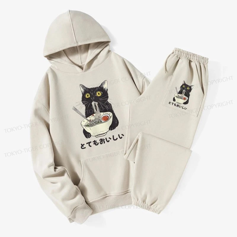 Tokyo-Tiger Cats Eat Ramen Noodles Fleece Lined Hoodie Set