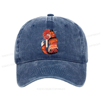 Tokyo-Tiger Japanese Fox KitsuneTattoo Washed Cap