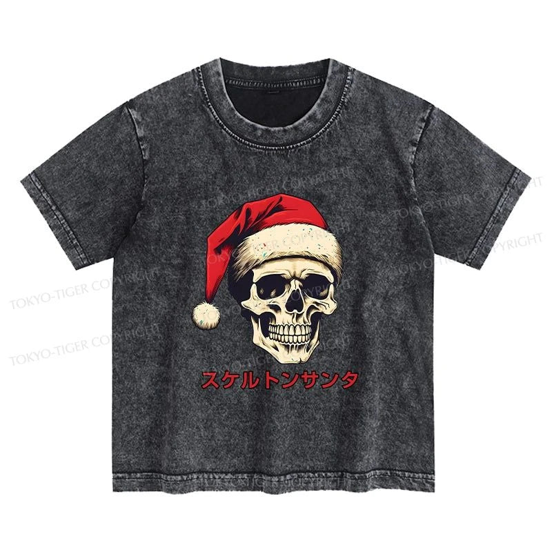 Tokyo-Tiger Skeleton Santa Claus Japanese Kids Washed T-Shirt