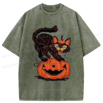 Tokyo-Tiger Fierce Cats And Pumpkins Washed T-Shirt