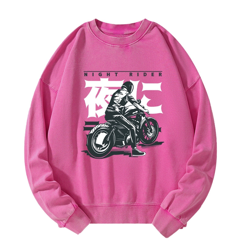 Tokyo-Tiger Motorcyclist Japanese Night Rider Washed Sweatshirt