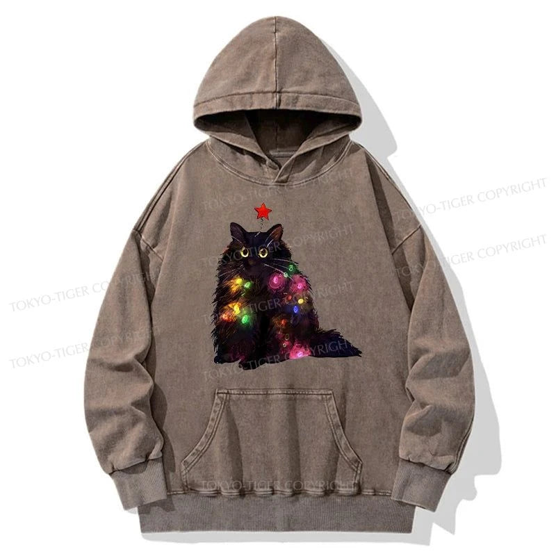 Tokyo-Tiger Christmas Lights Cat Washed Hoodie