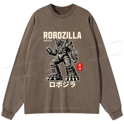 Tokyo-Tiger Robozilla Vintage Manga Anime Washed Long Sleeve T-Shirt