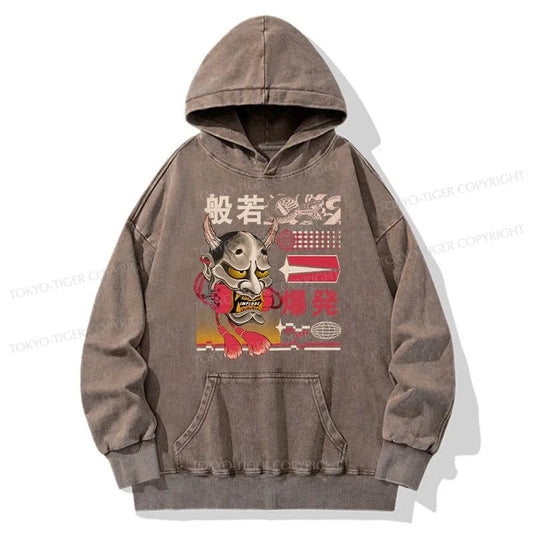 Tokyo-Tiger Hannya Mask Japanese Washed Hoodie