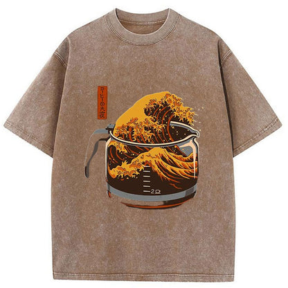 Tokyo-Tiger The Great Wave Off Coffee Japanese Washed T-Shirt