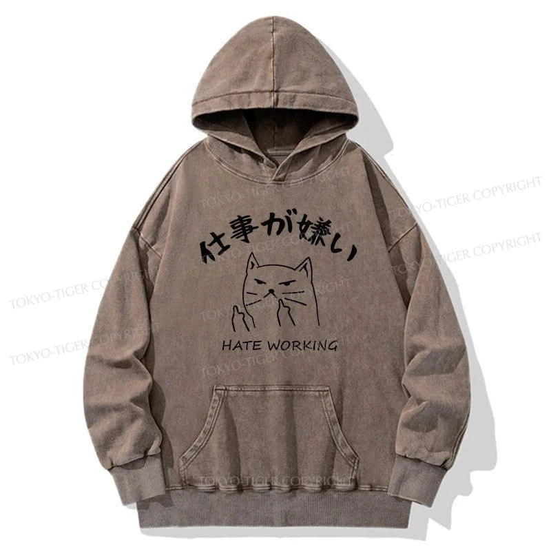 Tokyo-Tiger A Cat That Hates Work Washed Hoodie