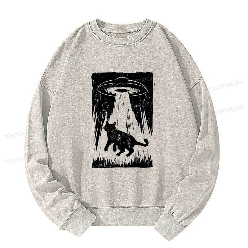 Tokyo-Tiger Cat Kidnapped By Aliens Washed Sweatshirt