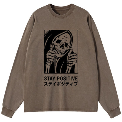 Tokyo-Tiger Stay Positive Skeleton Washed Long Sleeve T-Shirt