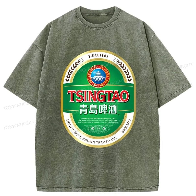 Tokyo-Tiger Tsingtao Beer Logo Washed T-Shirt