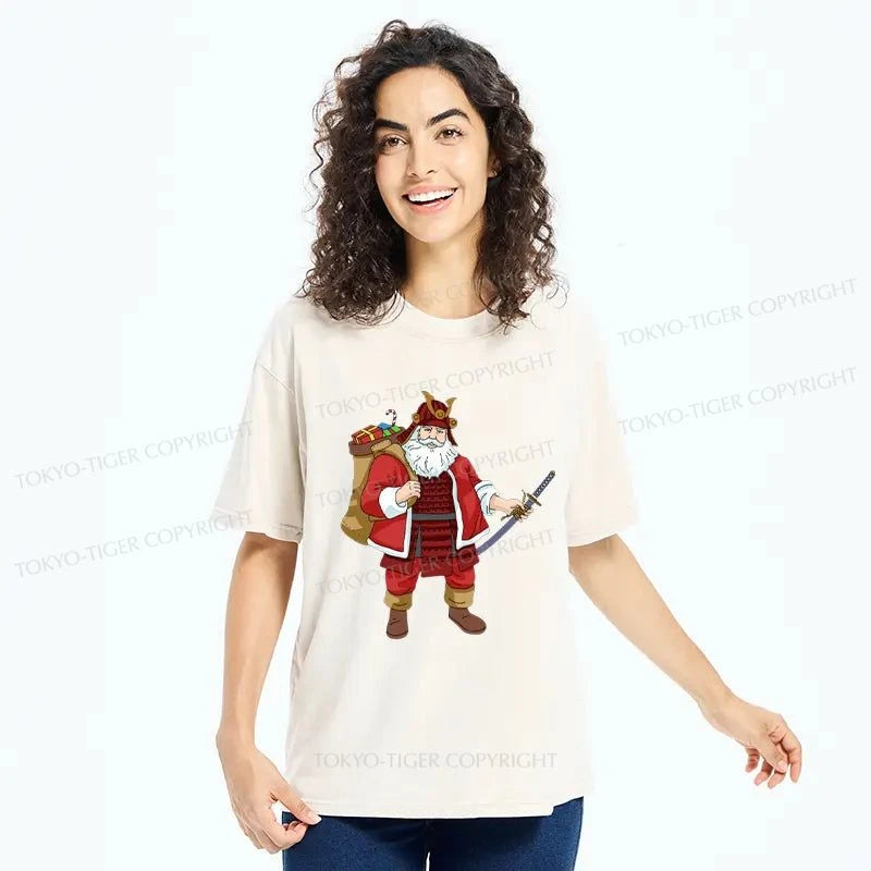 Tokyo-Tiger Japanese Samurai Christmas Washed T-Shirt