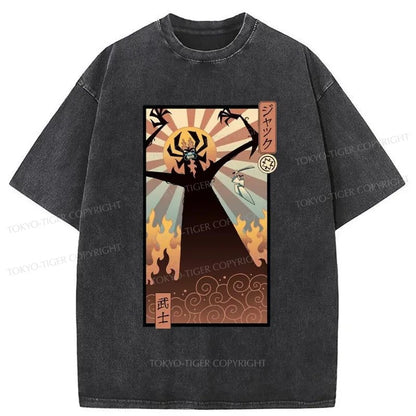 Tokyo-Tiger Japanese Ukiyo-e Samurai Washed T-Shirt