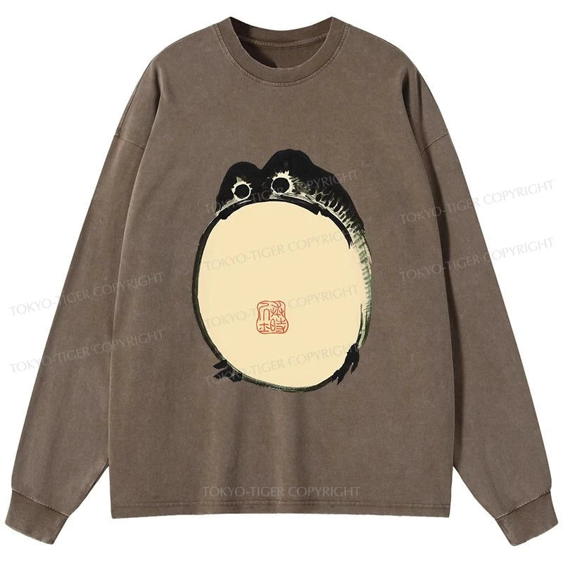 Tokyo-Tiger Grumpy Frog Japanese Washed Long Sleeve T-Shirt