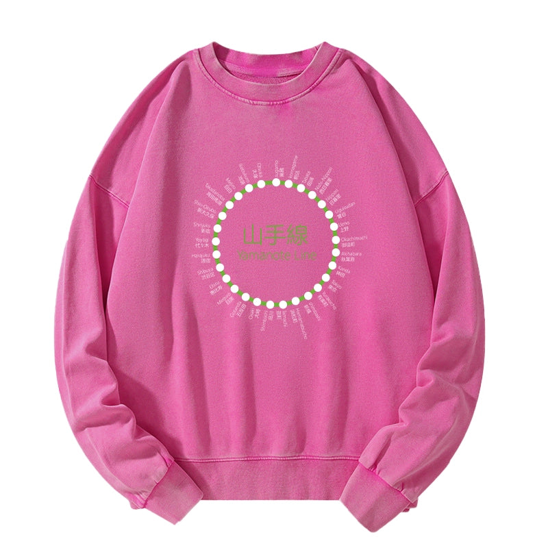 Tokyo-Tiger Yamanote Line Stations Circle Washed Sweatshirt