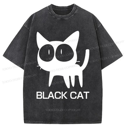 Tokyo-Tiger Black Cat Japanese Washed T-Shirt