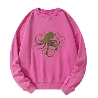 Tokyo-Tiger Octopus Japanese Gold Print Tattoo Washed Sweatshirt