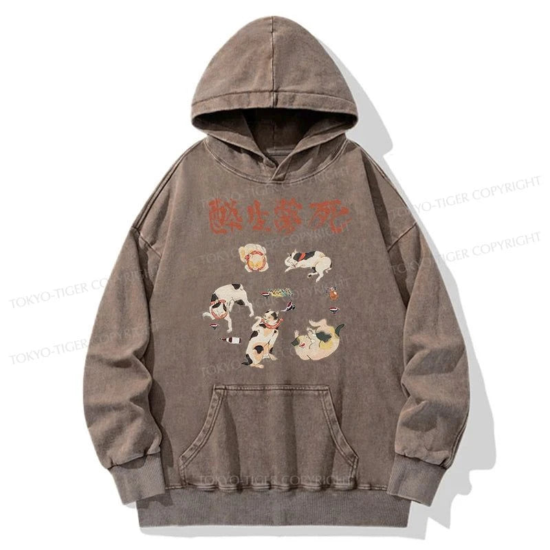 Tokyo-Tiger Drunken Cats Washed Hoodie