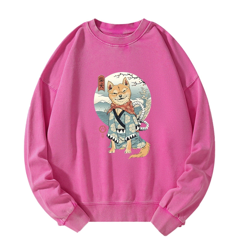 Tokyo-Tiger Samurai Shiba Dog Japanese Washed Sweatshirt