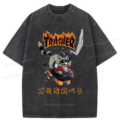 Tokyo-Tiger Skate Fast Eat Trash Washed T-Shirt