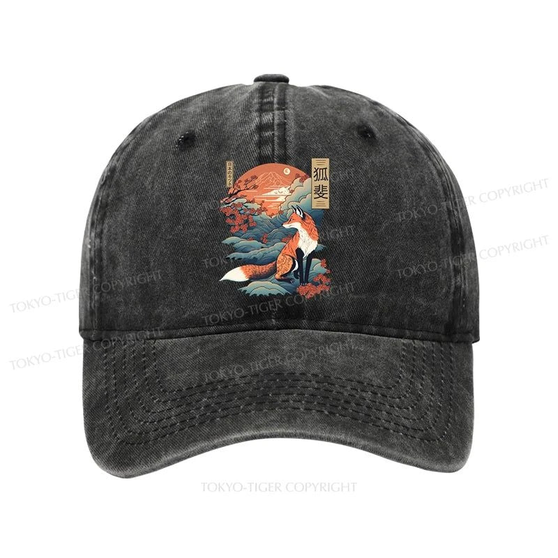 Tokyo-Tiger Japanese Kitsune Fox Sakura Washed Cap