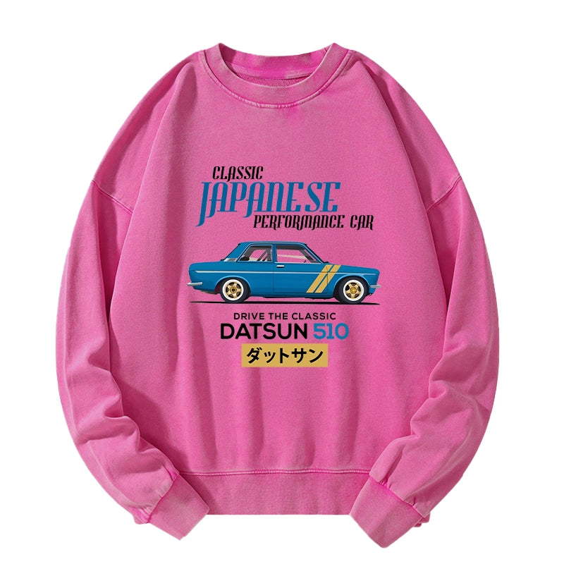 Tokyo-Tiger Datsun 510 - Classic Japanese Car Washed Sweatshirt