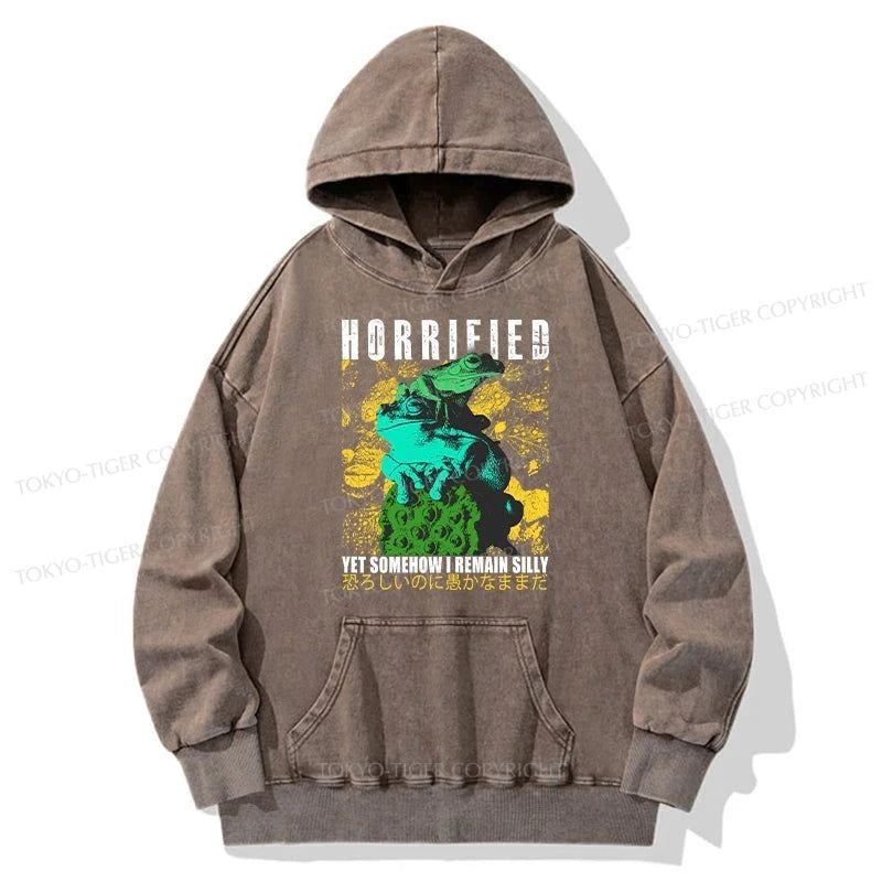 Tokyo-Tiger Horrified Two Frogs Funny Washed Hoodie